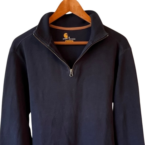 Carhartt Quarter Zip Relaxed Fit Long Sleeve Pullover Cotton Navy Blue Small S - Picture 15 of 15